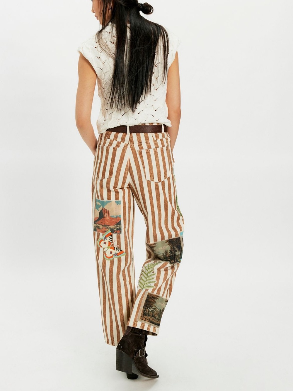 ❌SOLD❌ NWT Free People X Denim And Bone Roadtrip Striped Jeans Size XS (24) - Picture 3 of 16